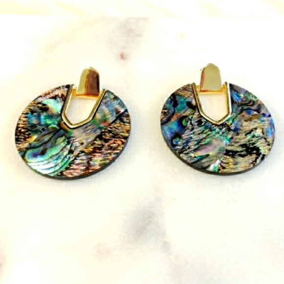 New Anthro Green and Golden Round Resin Earrings - Picture 2 of 4
